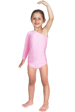 BODY DANZA LYCRA MONOSPALLA MANICA LUNGA ROSA BABY